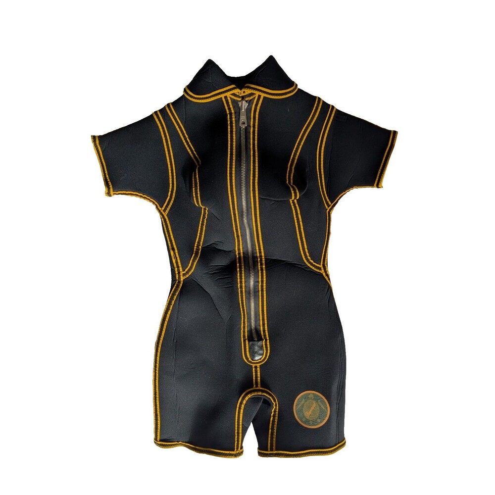 Vintage Imperial Women's Shorty Wetsuit Front Zip Black Yellow Neoprene S Surf